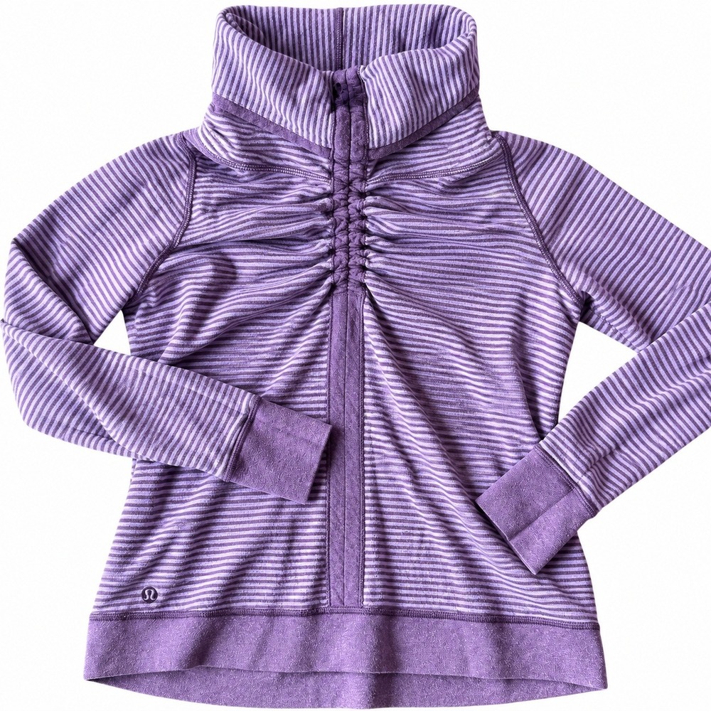 Lululemon Women's Reversible Funnel Neck Pullover Purple Striped Thumbholes